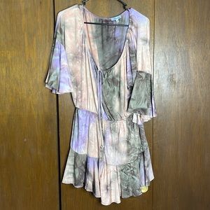 Women's Pastel Tie-Dye Romper with Flutter Sleeves